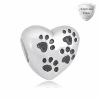 (image for) Stainless Charm - Solid Heart with Black Paw Prints