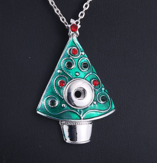 (image for) Mini Snap 12mm - Necklace & Pendant Enamel Christmas Tree - Click Image to Close