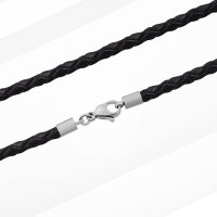 (image for) Stainless Steel 3.0mm Black Leather Rope Chain - 18"