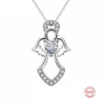 (image for) 925 Sterling Silver CZ Angel Pendant & 18" Box Chain