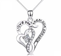 (image for) 925 Sterling CZ Two Heart I Love You to the Moon & Back 18" Box