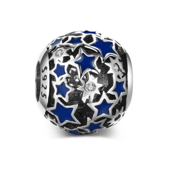 (image for) Charm 925 - Starry Sky Pandora-Style Charm in Blue Enamel - Click Image to Close