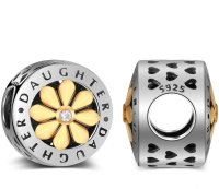(image for) Charm 925 - Daughter Bead in Silver-tone with Gold Flower