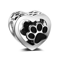 (image for) Charm 925 - Paw Print Heart Black Enamel