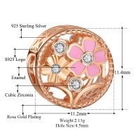 (image for) Charm 925 - Rose Gold Clear CZ & Light Pink Enamel Flower