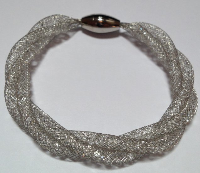 (image for) 925 Mesh Crystal Magnet Bracelet - Light Silver - Click Image to Close