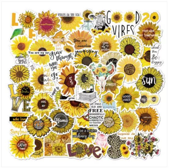 (image for) Sunflower Quotes Sticker Decal Vinyl Stickers 50pcs (0054 #6) - Click Image to Close