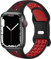 (image for) Black & Red Apple Silicone Sport Bands 38mm 40mm 41mm Breathable Replacement Strap