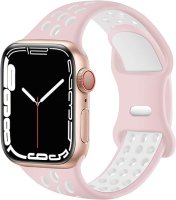 (image for) Pink & White Apple Silicone Sport Bands 38mm 40mm 41mm Breathable Replacement Strap