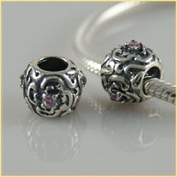 (image for) Charm 925 CZ Stone - Round Flower - Pink