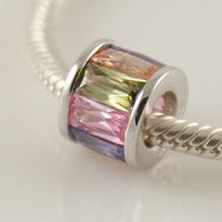 (image for) Charm 925 CZ Stone - Rondelle Baguette - Pastel Multi Color
