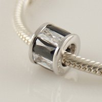 (image for) Charm 925 CZ Stone - Rondelle Baguette - Black & Clear