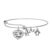 (image for) Expandable Wire Bangle - Live Love Laugh Charm 60mm Medium