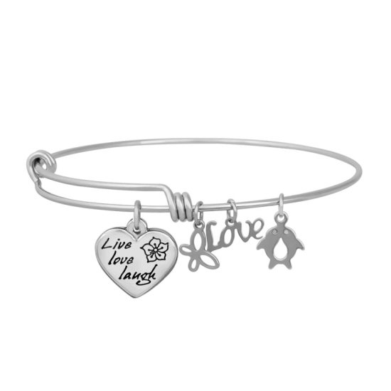 (image for) Expandable Wire Bangle - Live Love Laugh Charm 60mm Medium - Click Image to Close