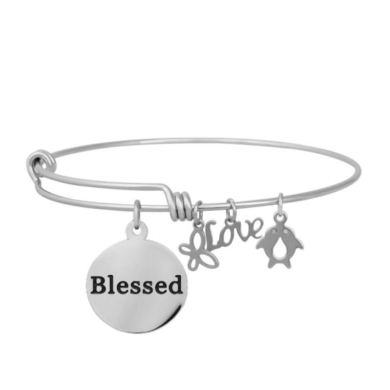 (image for) Expandable Wire Bangle - Round Blessed Charm 60mm Medium - Click Image to Close