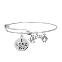 (image for) Expandable Wire Bangle - Round I Love You Charm 60mm Medium
