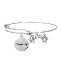 (image for) Expandable Wire Bangle - Round Family Charm 60mm Medium