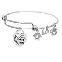 (image for) Expandable Wire Bangle - Heart Shape Daughter Charm 60mm Medium