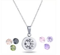 (image for) Stainless Jewelry Interchangeable Zircon Gem Necklace 18"+2.5"