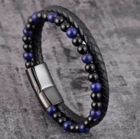 (image for) Volcano Lava Natural Stone Bracelet Leather Magnetic Stainless