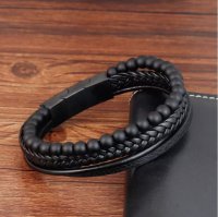 (image for) Volcano Lava Natural Stone Bracelet Leather Magnetic Stainless