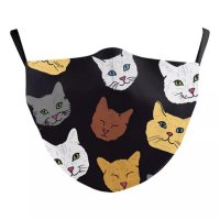 (image for) 3D CRAZY CATS Face Mask Ear ADJUSTABLE Loops Washable W/SLOT