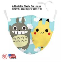(image for) 3D CHILD'S POKEMON & PIKACHU Face Mask Ear Loops Washable W/SLOT