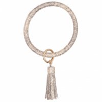 (image for) Wrist-let Bangle Key Chain Tassel - Gold Shiny Leather