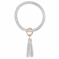 (image for) Wrist-let Bangle Key Chain Tassel - Silver Shiny Leather