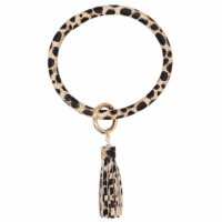 (image for) Wrist-let Bangle Key Chain Tassel - Leopard Leather Tan