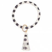 (image for) Wrist-let Bangle Key Chain Tassel - White & Black Spots Leather