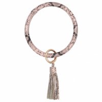 (image for) Wrist-let Bangle Key Chain Tassel - Serpentine Leather Shiny Tan