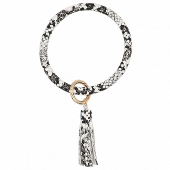 (image for) Wrist-let Bangle Key Chain Tassel - Serpentine White Leather - Click Image to Close