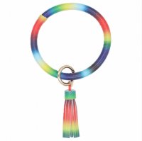 (image for) Wrist-let Bangle Key Chain Tassel - Rainbow Leather