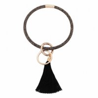 (image for) Wrist-let Bangle Key Chain Rhinestone Tassel - Black & Gray AB