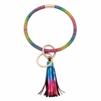 (image for) Wrist-let Bangle Key Chain Rhinestone Tassel - Rainbow