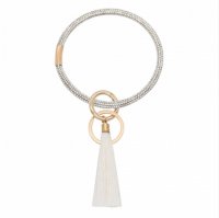 (image for) Wrist-let Bangle Key Chain Rhinestone Tassel - White