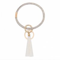 (image for) Wrist-let Bangle Key Chain Rhinestone Tassel - White AB
