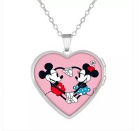 (image for) Stainless Heart Locket Mickey & Minnie Mouse Necklace 24" Pink