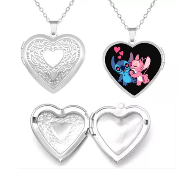 (image for) Stainless Heart Locket Lilo & Stitch Pendant Necklace Rolo 24" - Click Image to Close