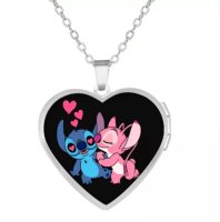 (image for) Stainless Heart Locket Lilo & Stitch Pendant Necklace Rolo 24"