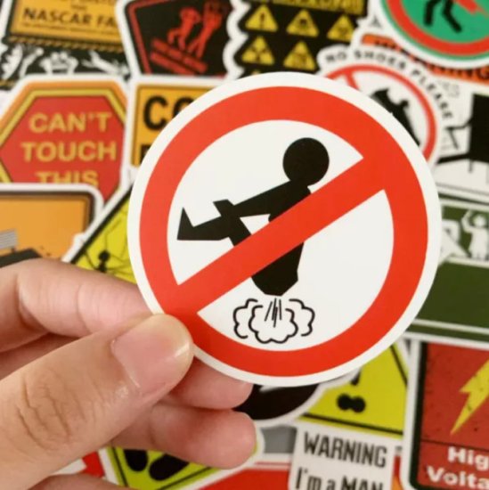(image for) Caution Warning Sign Decal Stickers Funny Non Repeating 50 pcs - Click Image to Close