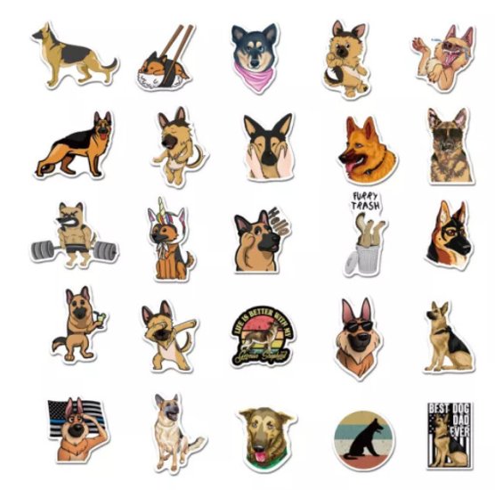 (image for) German Shephard Dog Stickers Mixed Non Repeating Decals 50 pcs - Click Image to Close