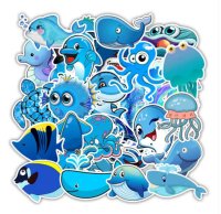 (image for) Sea Life Stickers Sharks and more Blue tones Non Repeating 49pcs