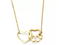 (image for) Paw Print Heart Necklace Gold Stainless 18" + 2" Ext.