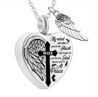 (image for) Stainless Memorial Urn Necklace Heart Wing Wife 42cm/6cm