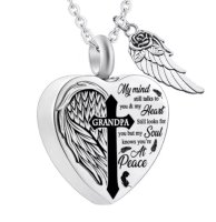 (image for) Stainless Memorial Urn Necklace Heart Wing Grandpa 42cm/6cm