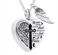 (image for) Stainless Memorial Urn Necklace Heart Wing Daughter 42cm/6cm