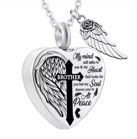(image for) Stainless Memorial Urn Necklace Heart Wing Brother 42cm/6cm - Click Image to Close