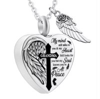 (image for) Stainless Memorial Urn Necklace Heart Wing Grandma 42cm/6cm